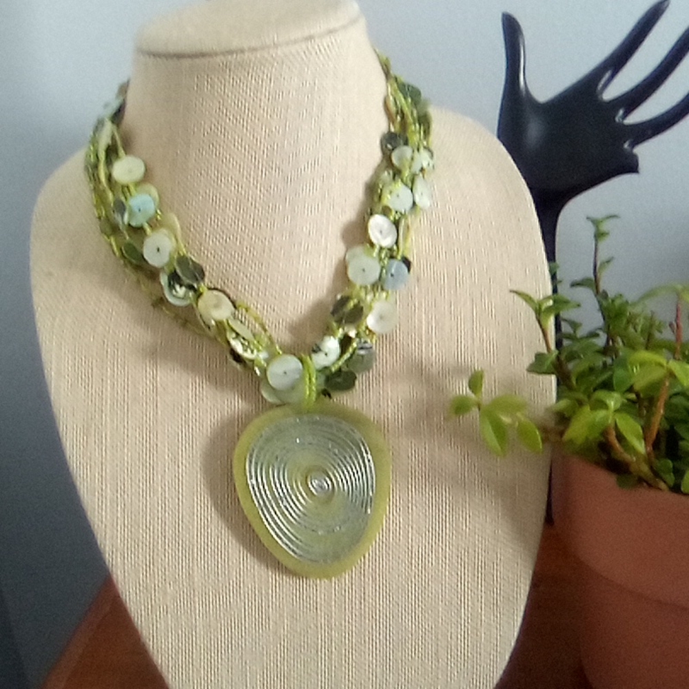 Multiple Strand Bead Medallion Statement Necklace - image 1